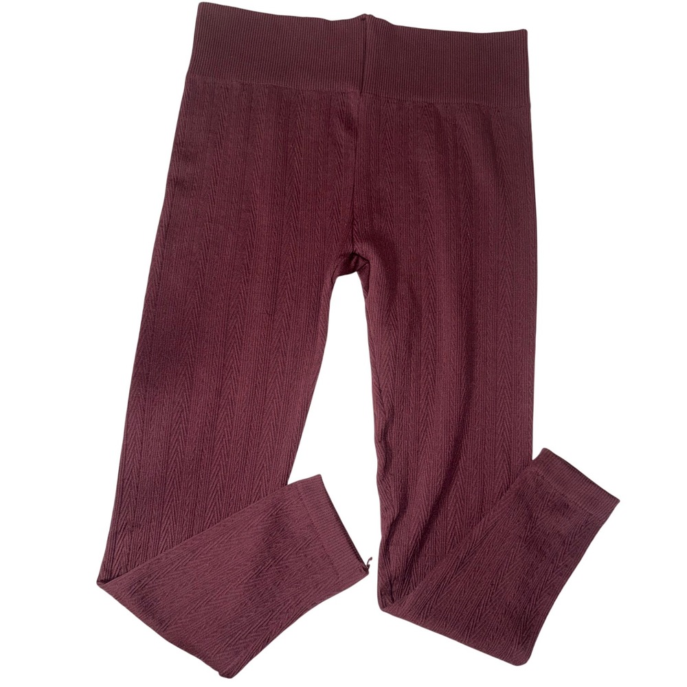 Maurices Womens Brown Cable Knit Fleece Lined Leggings High Waist Size 3